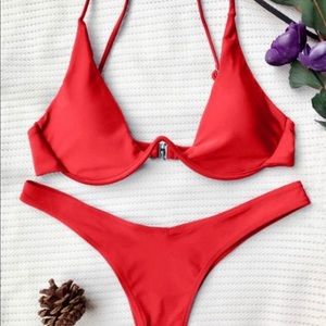 Red Plunge Zaful Bikini with Bottoms